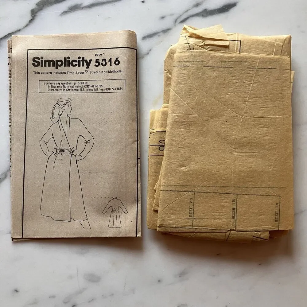 Vintage Simplicity Pattern 5316 Women’s Pullover Mock Wrap Dress Sz 10-12-14 Cut